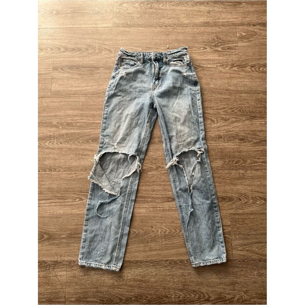 And Now This Distressed Mom Straight Leg Jeans Womens 24 Light Acid Wash Ripped